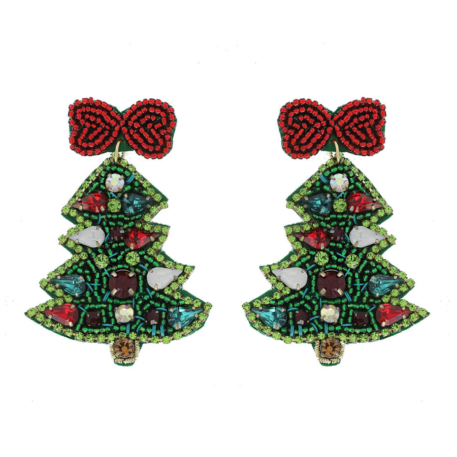 Jeweled Christmas Tree Beaded Embroidery Earrings Robin Boutique