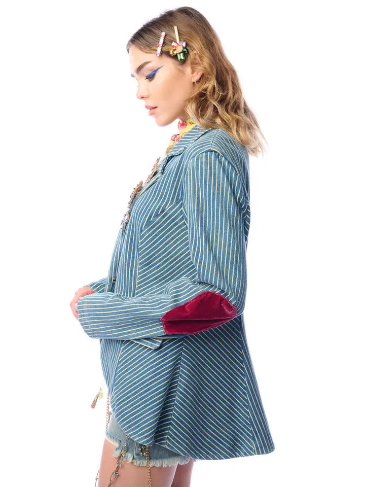 Alaia Stripe Denim Blazer by Aratta