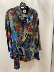 Cowl Neck Pullover in Blues & Jazz Print by Inoah