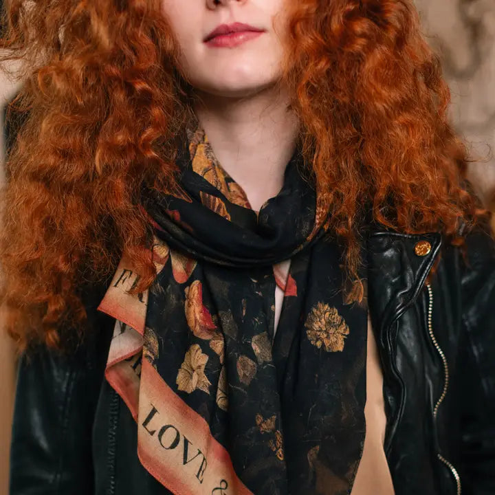 Heart of Gold Scarf with Swallows & Sacred Heart by Market of Stars Robin Boutique