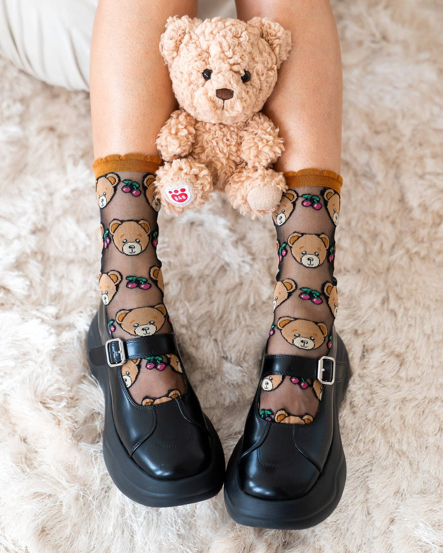 Teddy Bear Ruffle Black Sheer Crew Sock Robin Boutique