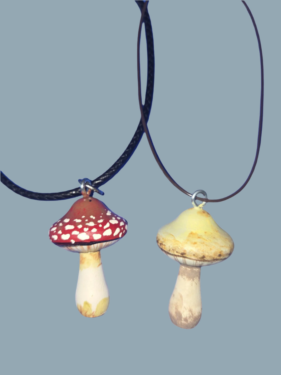 Handpainted wood mushroom Necklaces