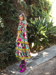 Fuchsia Fae Velvet Ruffle Maxi Dress