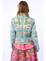 Lucinda Embroidered Denim Motorcycle Jacket by Aratta - Robin Boutique