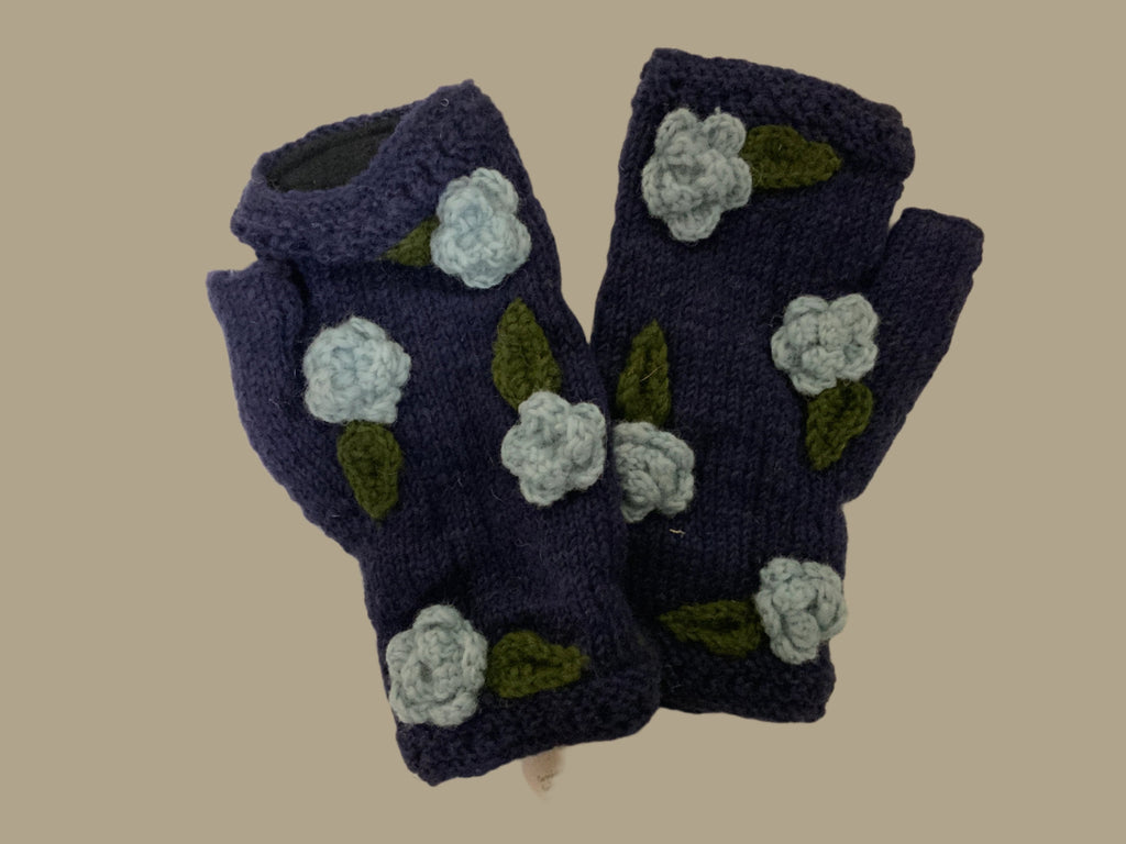 Wool Lined Gloves with Raised Crochet Flowers by Yak N Yeti  Robin Boutique