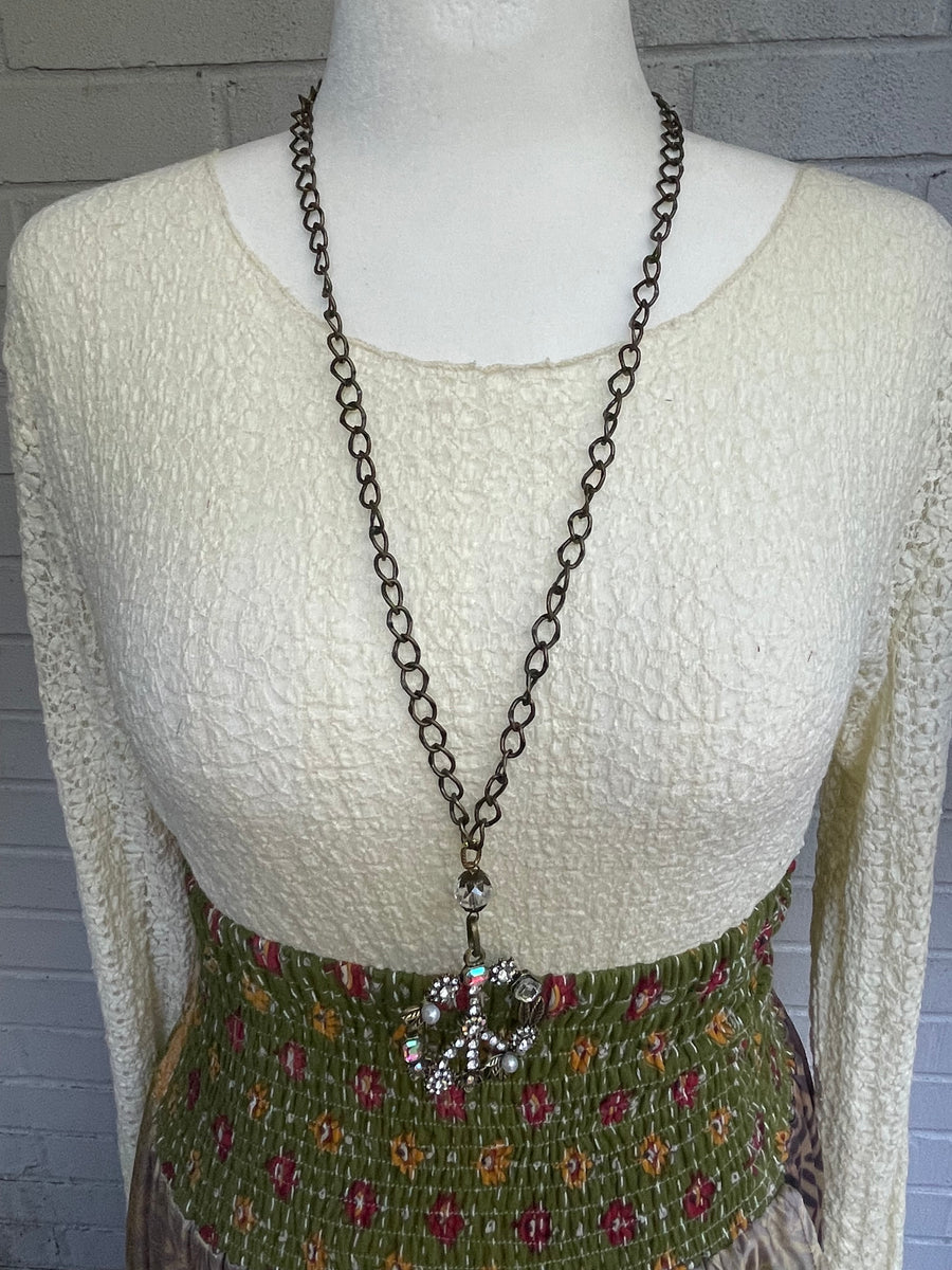 Pearl Bling Peace Sign Necklace