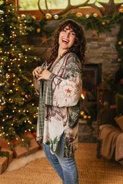 Winter Wish Christmas Plaid Bamboo Kimono Cardigan with Belt