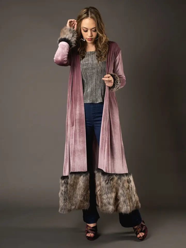 Rose Faux Fur Velvet Coat