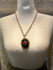 Embroidered Floral Mirror Cameo Necklace by Gina