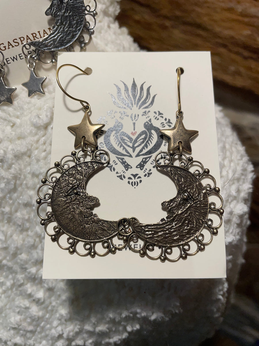 Fancy Moon and Star Earrings by Tara Gasparian