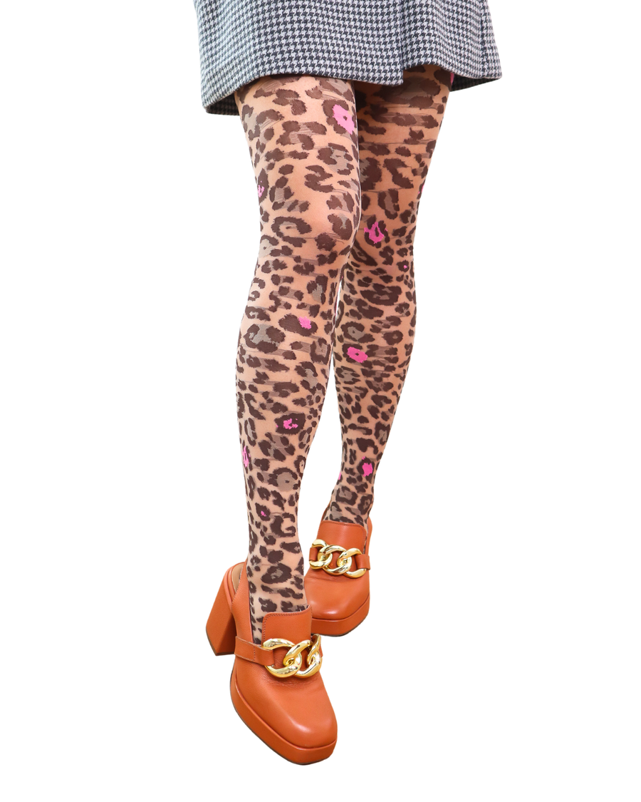 Pink Pop Leopard Print Sheer Tights by Sock Candy Robin Boutique