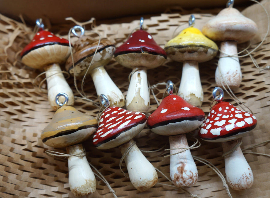 Hand Painted Wooden Mushroom Hanging Necklaces