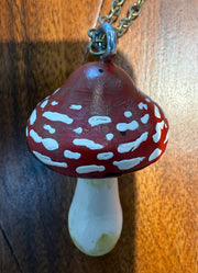Handpainted wood mushroom Necklaces
