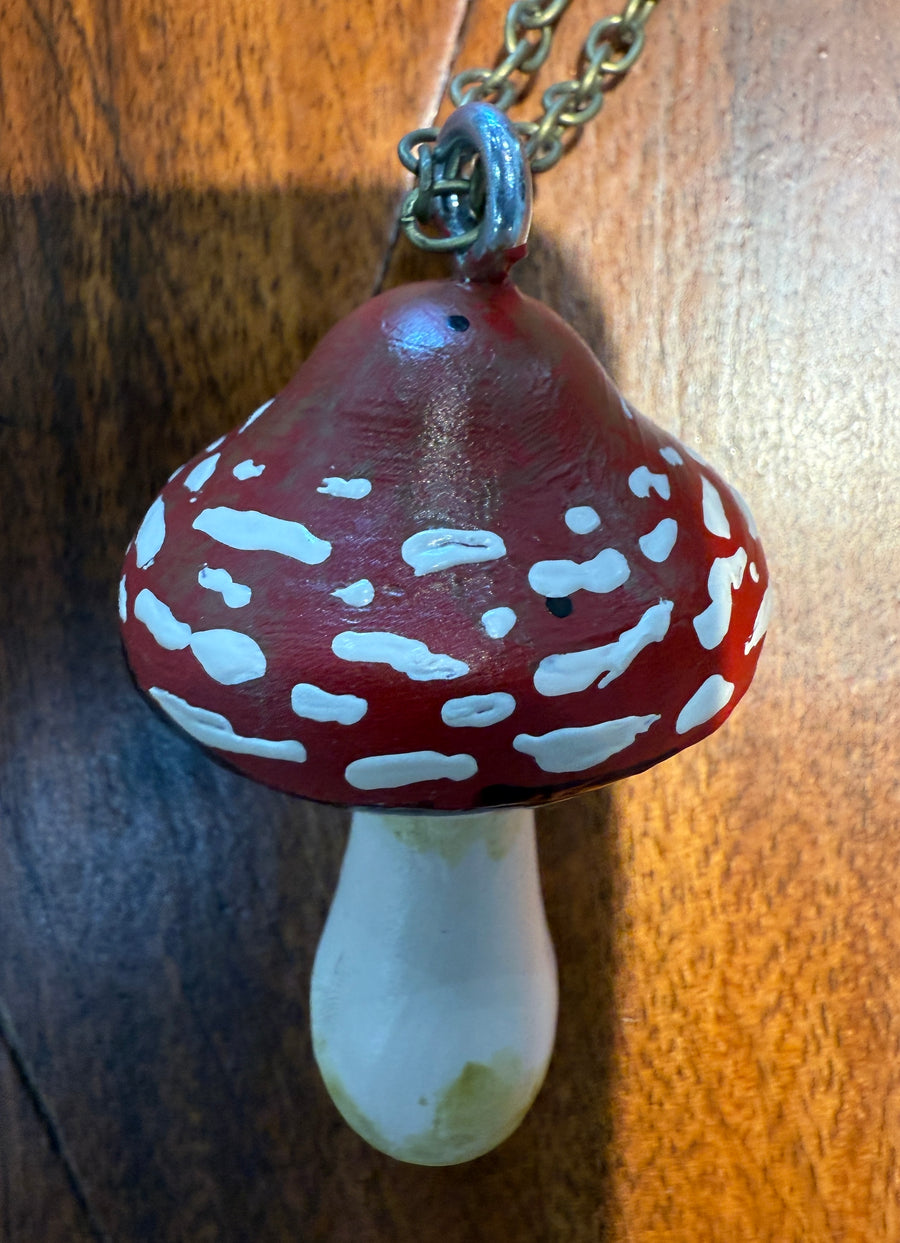 Handpainted wood mushroom Necklaces