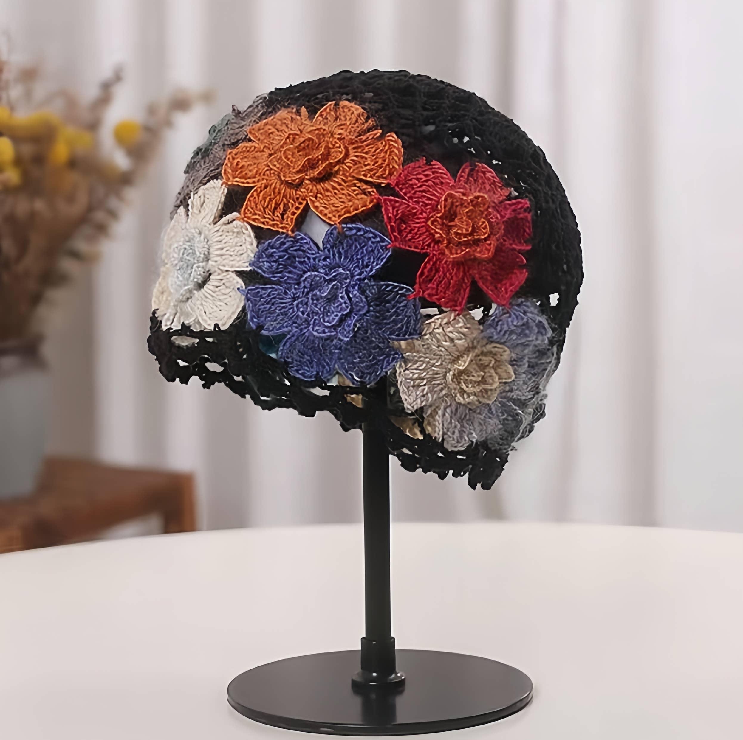 Colorful 3D Vintage Hollow-Out Boho Floral Crochet Beanie Robin Boutique