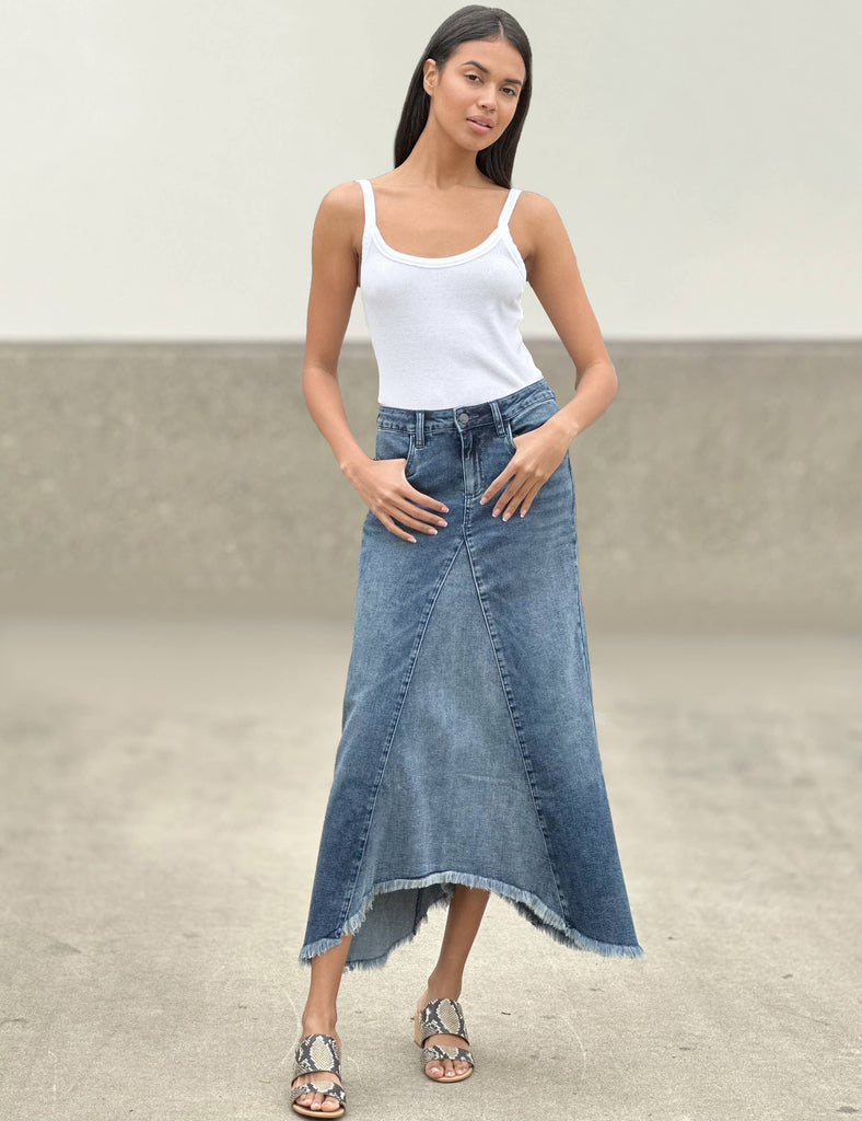 Selma Pieced Demin Maxi Skirt Robin Boutique