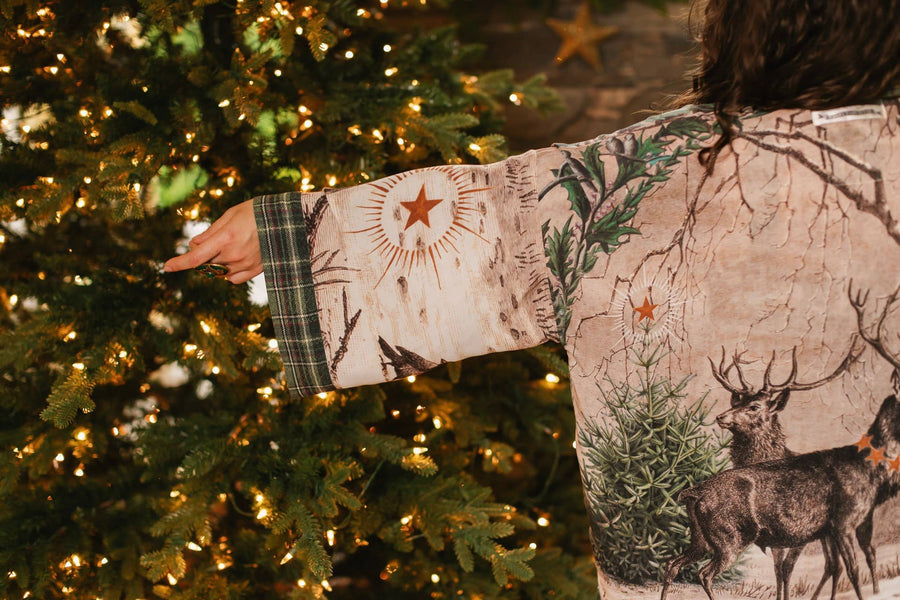 Winter Wish Christmas Plaid Bamboo Kimono Cardigan with Belt