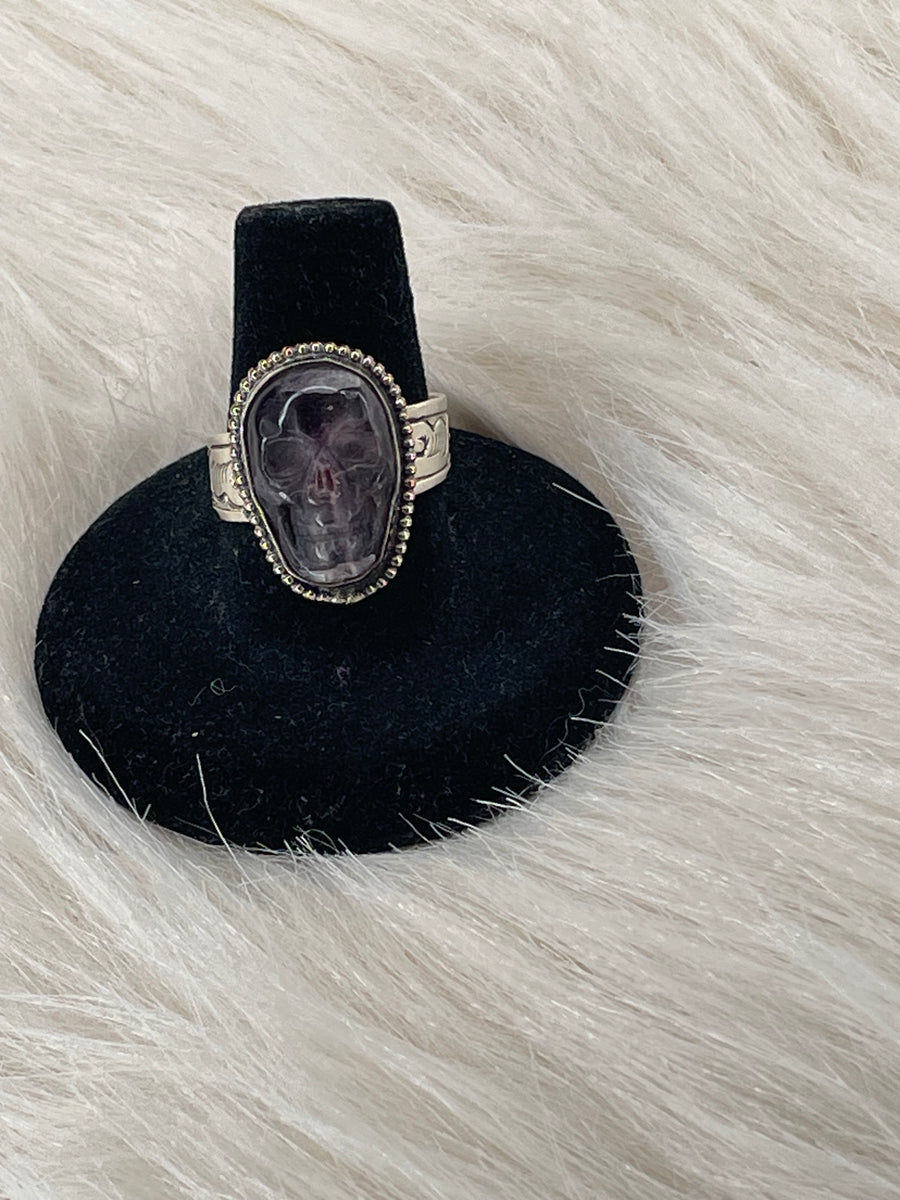 Small Skull Carved in Adjustable Ornate Ring