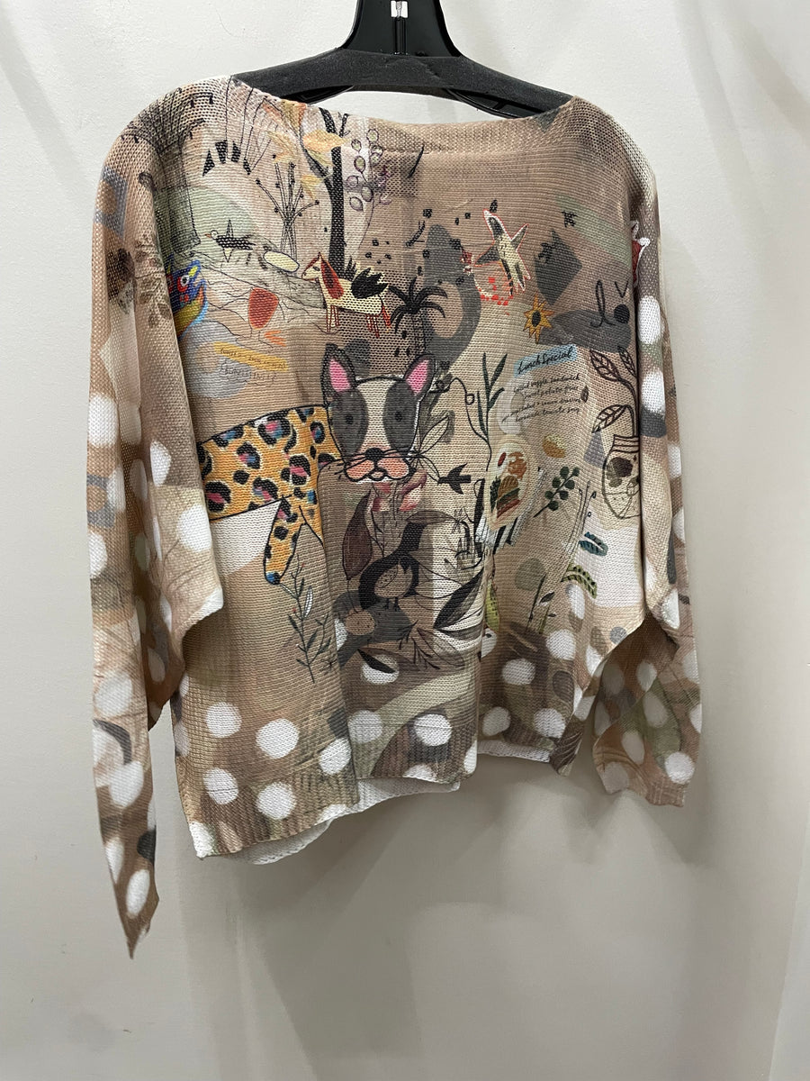 3/4 Sleeve Dolman Sweater in Lunch Time Print by Inoah