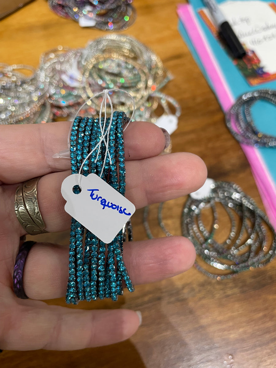 Rhinestone Tennis Stretch Bracelets on Black Silver