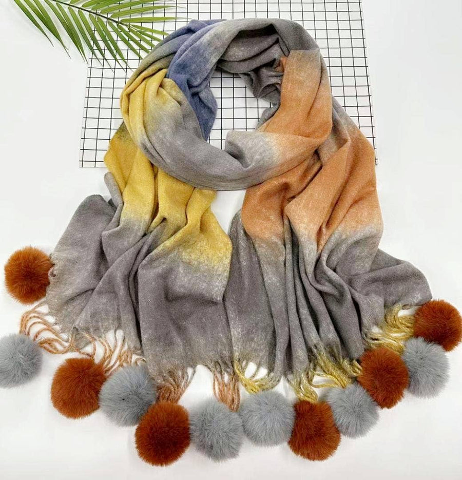 Ombré Pompom-Detailed Shawl/Scarf Robin Boutique