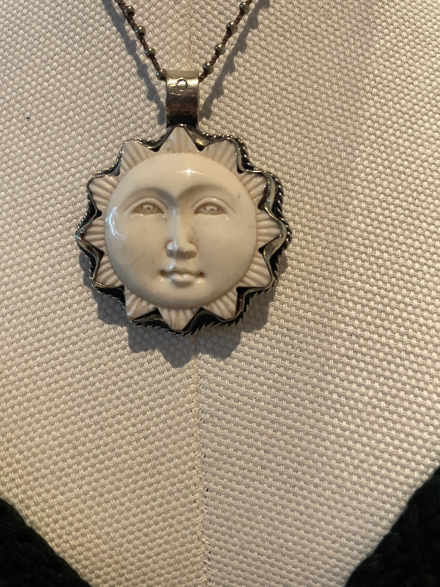 Sun Face Carved in Bone Necklace by Tara Gasparian