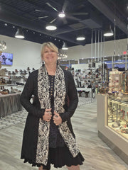 Sweater Cardigan Black Tuxedo with Faux Fur trim