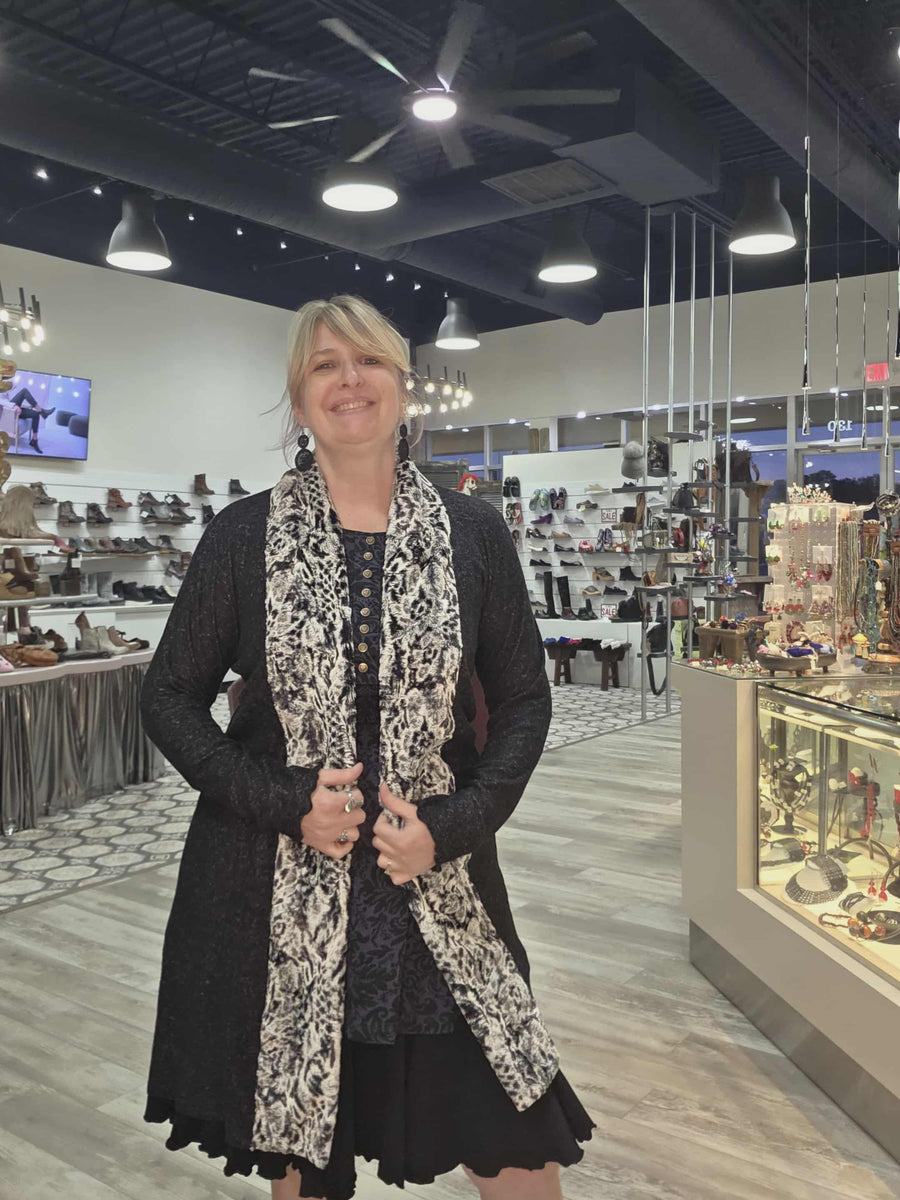 Sweater Cardigan Black Tuxedo with Faux Fur trim