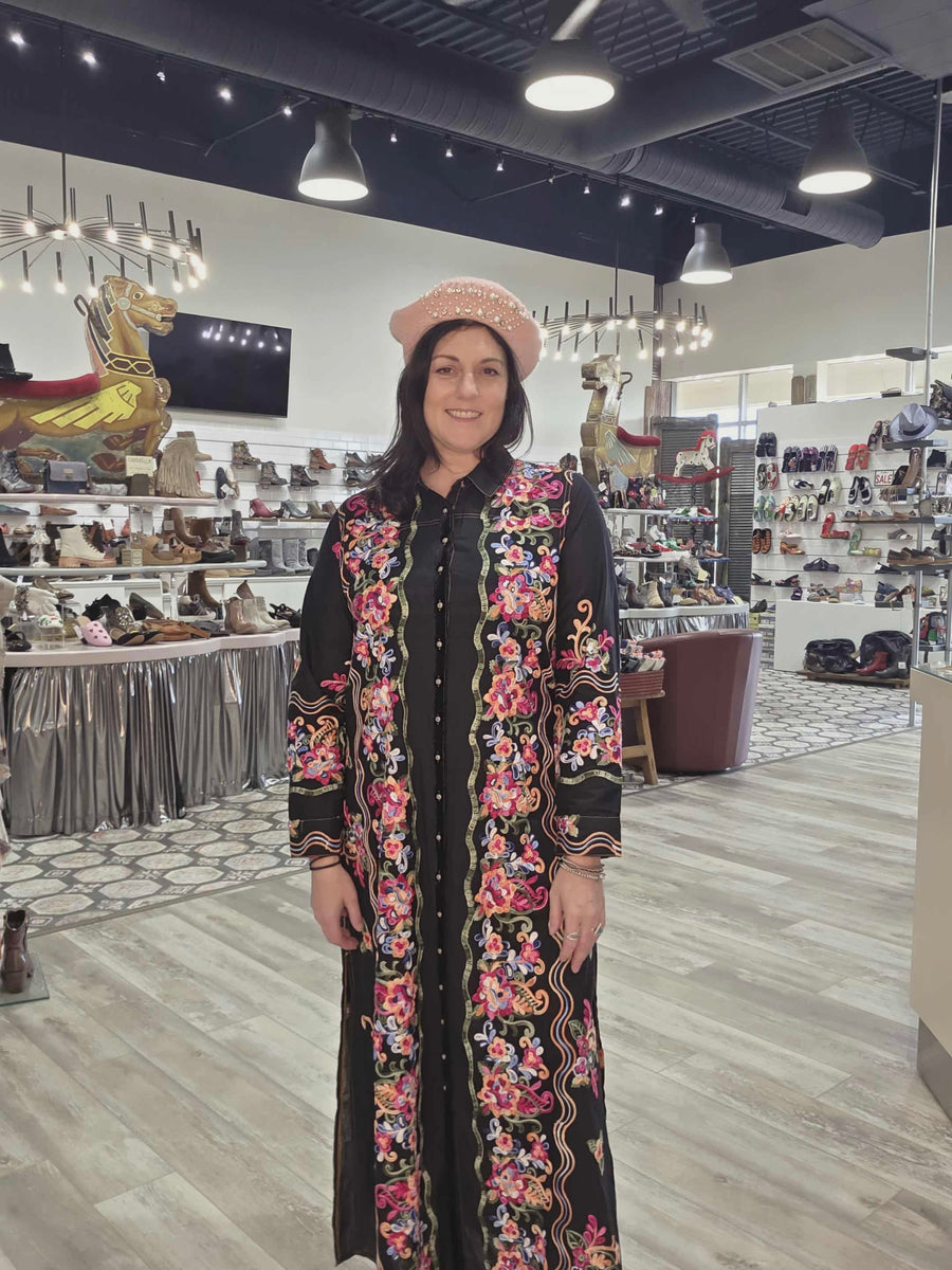 Meadow Of Flowers Embroidered Shirt Dress/Duster by Aratta