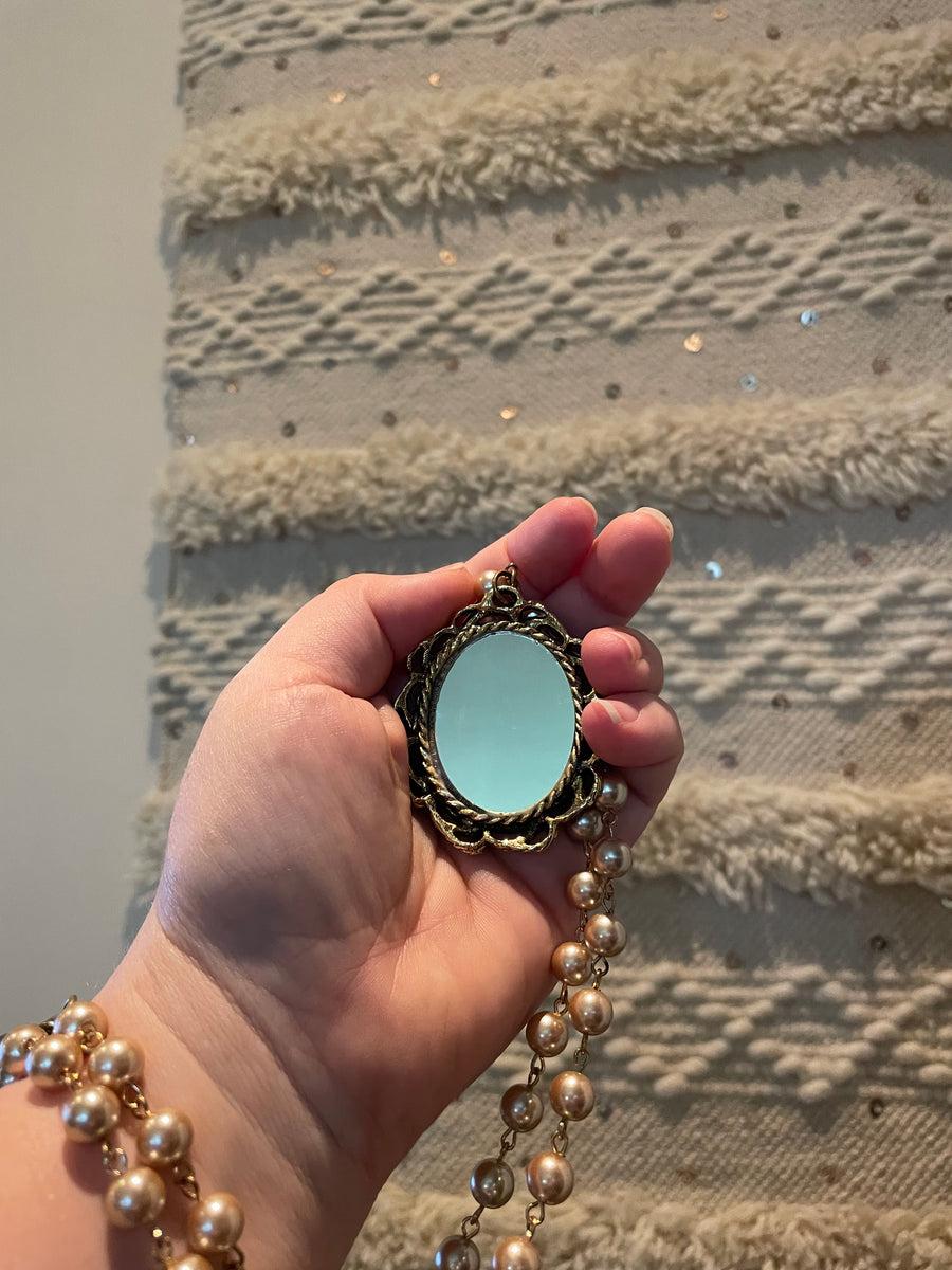 Embroidered Floral Mirror Cameo Necklace by Gina