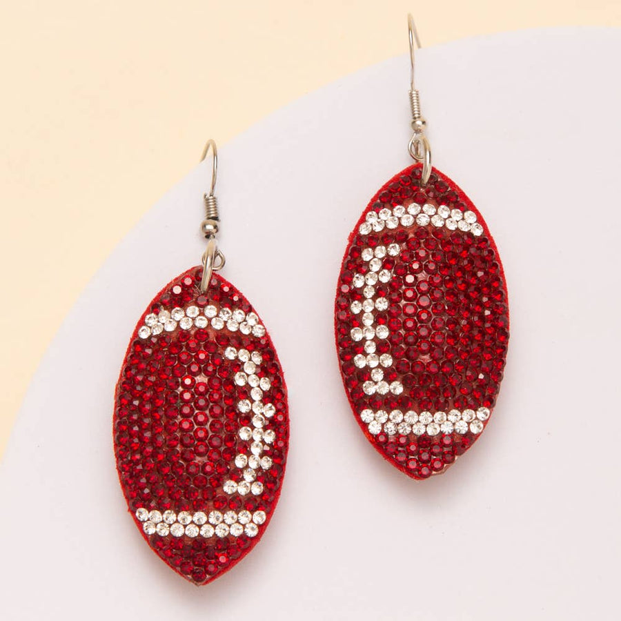 Two-Tone Rhinestone Pave Football Dangle Earrings