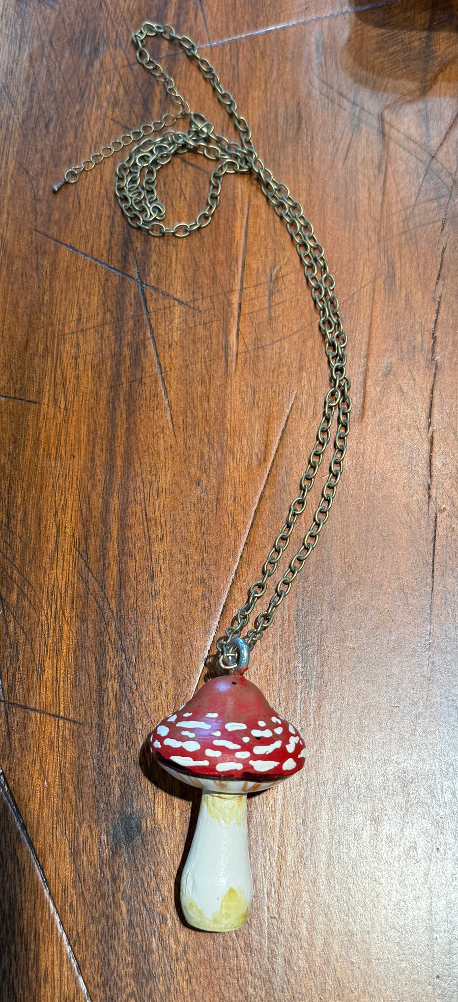Handpainted wood mushroom Necklaces