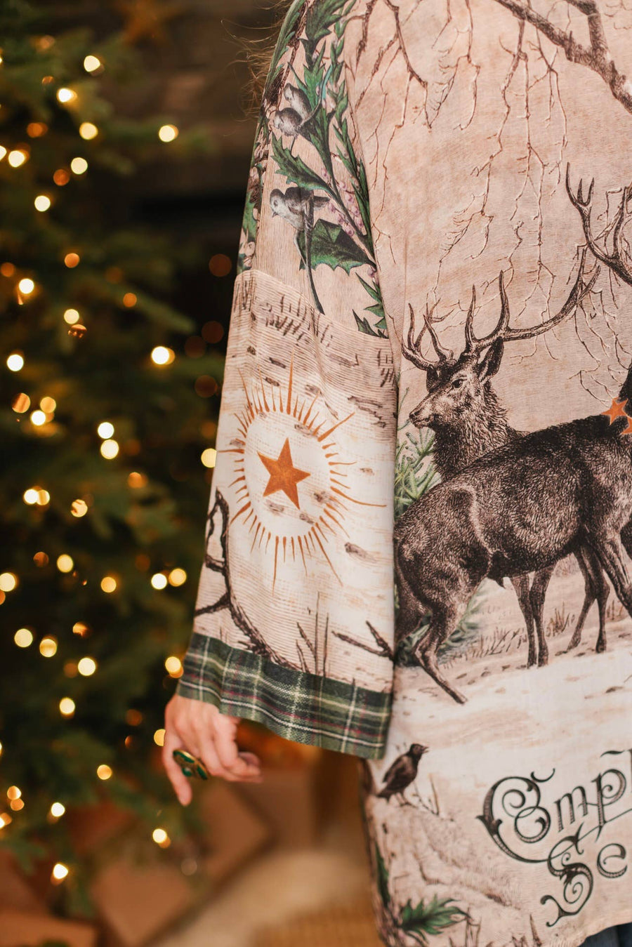 Winter Wish Christmas Plaid Bamboo Kimono Cardigan with Belt