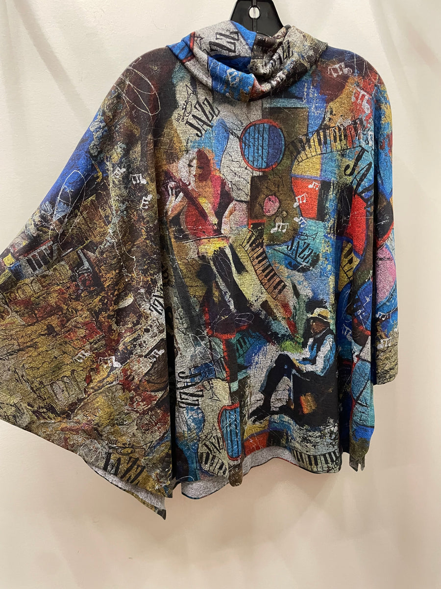 Cowl Neck Pullover in Blues & Jazz Print by Inoah