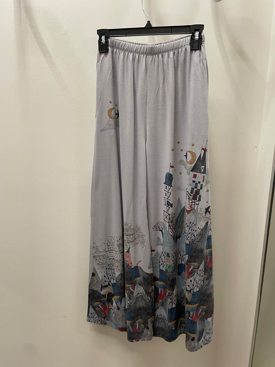 Palazzo Knit Pant in Meow-Dieval Print by Inoah