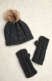 Brecken Charcoal Knit Pom Beanie By Many Hands