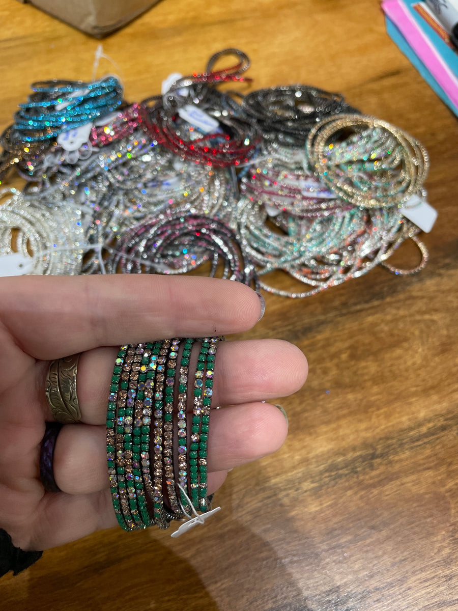 Rhinestone Tennis Stretch Bracelets on Black Silver