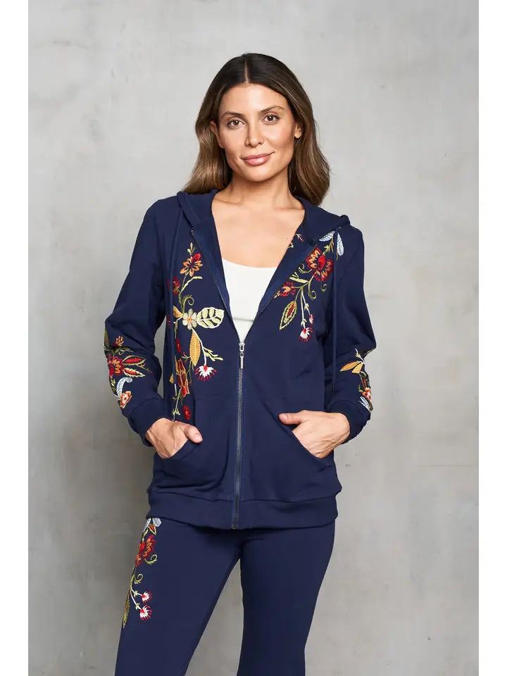 French Terry Embroidered Zip Hoodie by Paparazzi