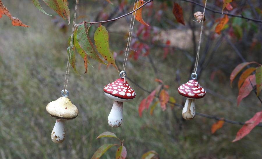 Hand Painted Wooden Mushroom Hanging Necklaces