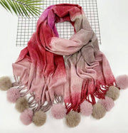 Ombré Pompom-Detailed Shawl/Scarf Robin Boutique