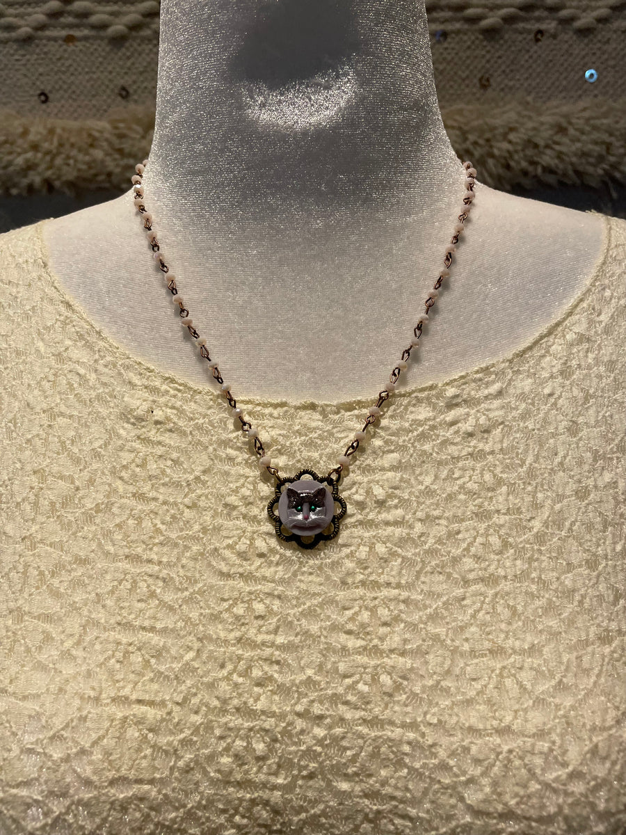 Fancy Vintage Cat Cameo Necklace by Gina