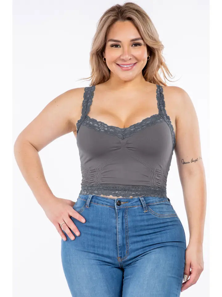 Seamless Laced Cami Bralette in Pewter by M. Rena