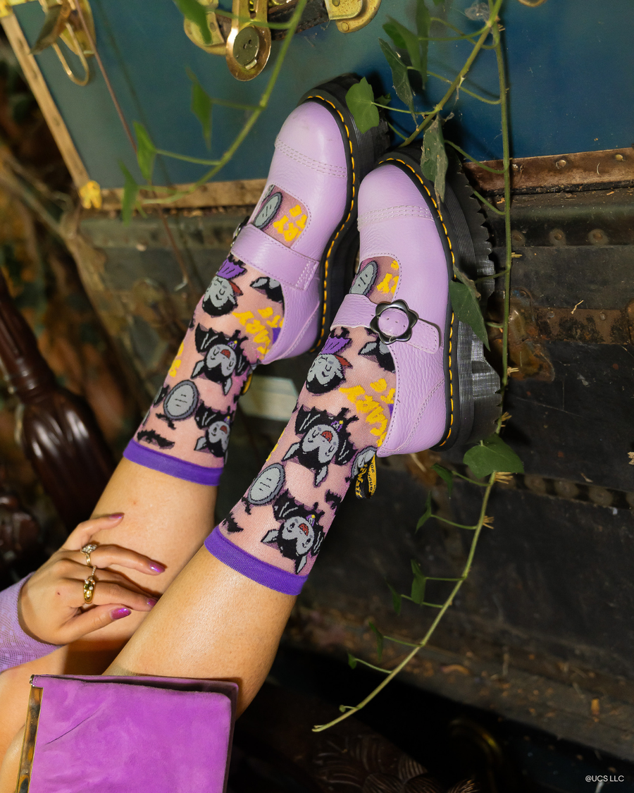 Dracula Scary Cute Shimmer Sheer Crew Sock