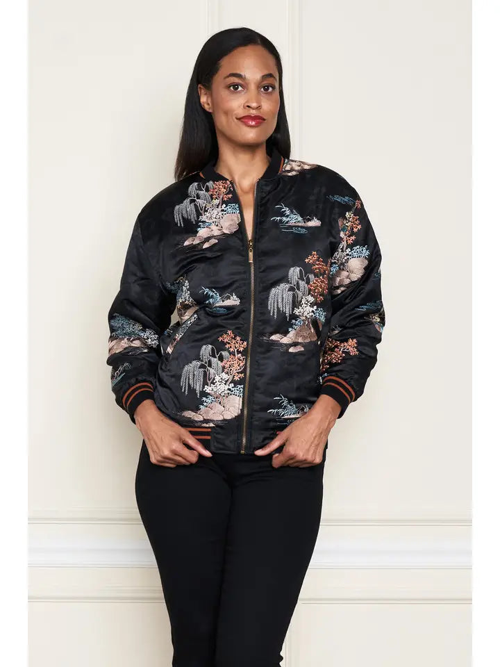 Satin Jacquard Embroidered Bomber Jacket by Paparazzi