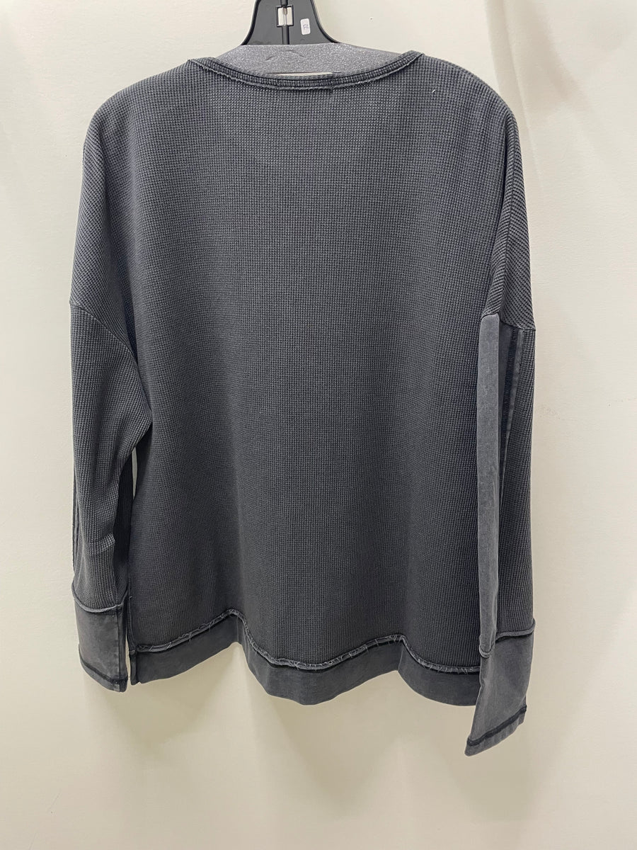 Waffle Knit Boxy Thermal Top in Black by Escape