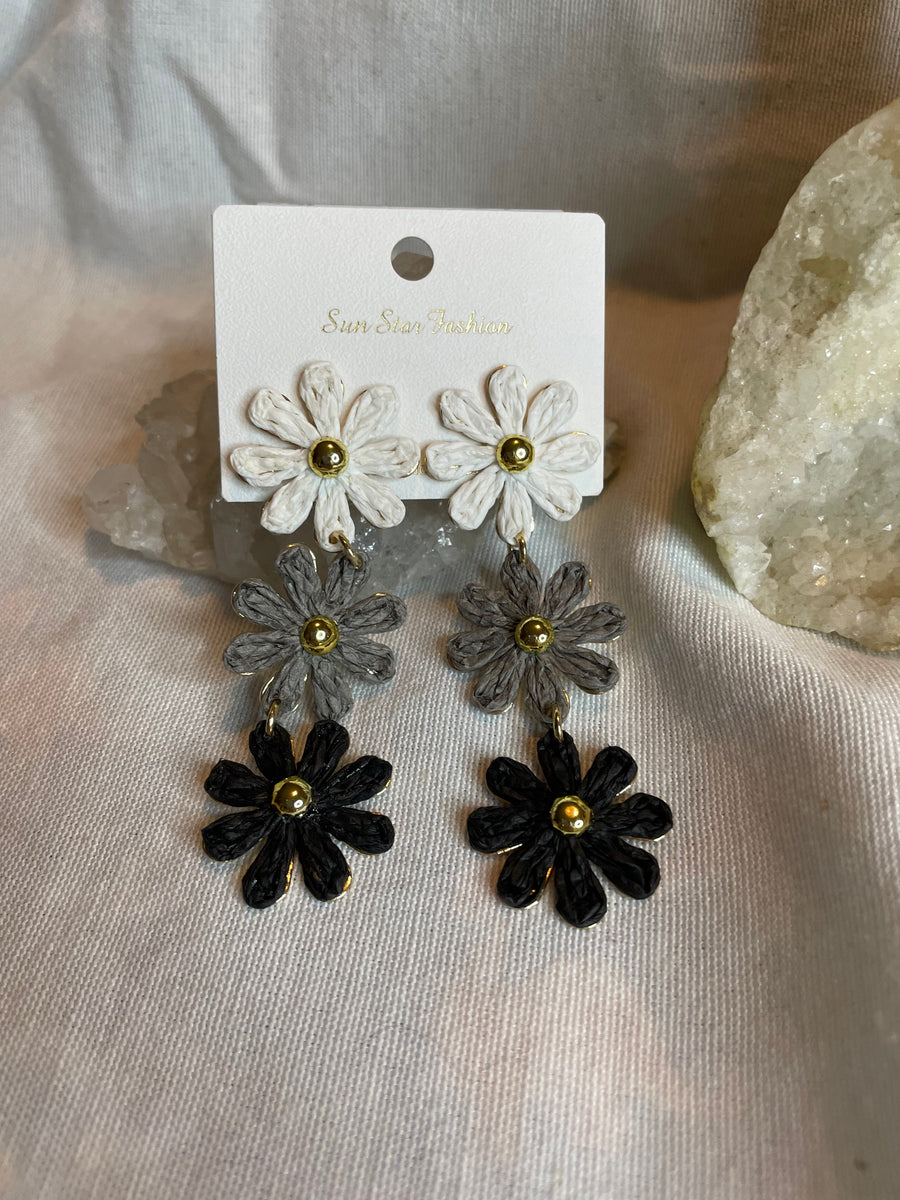 Ratan Triple Flower Earrings