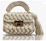 CHQEL Beige Clutch Bag for Women, Handmade Crochet Wedding Robin Boutique