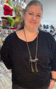 Black Copper Tassel Horse Necklace by Gina