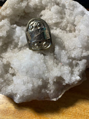 Buddha Carved in Labradorite Adjustable Ornate Ring