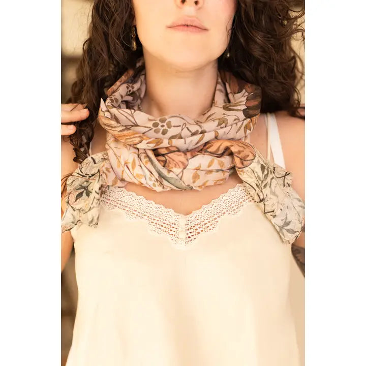 Folklore Floral Scarf with Bird of Peace by Market of Stars Robin Boutique